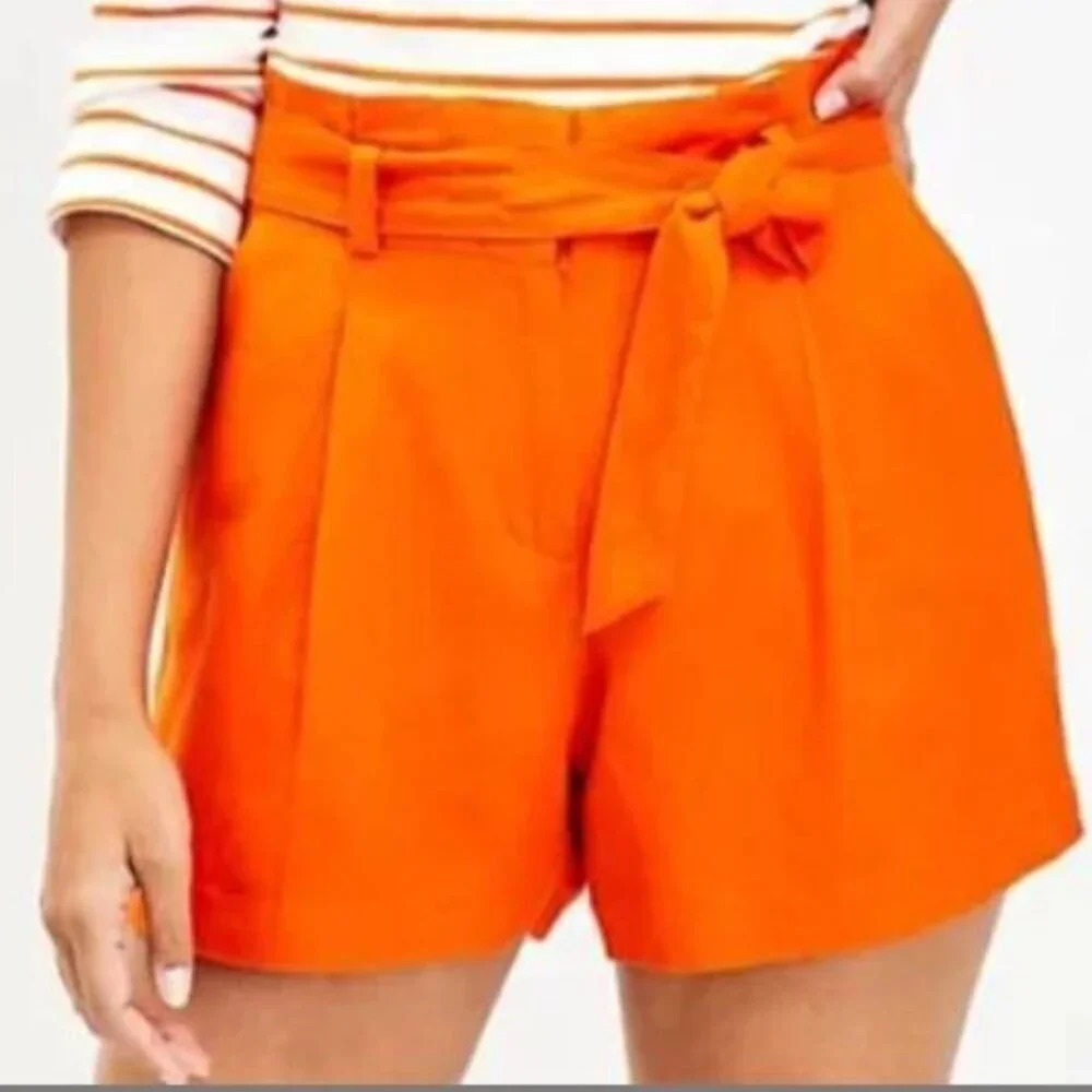 LOFT Orange Paperbag‎ Shorts Linen Blend Size 8